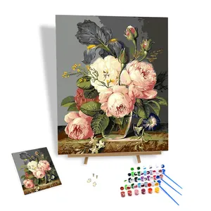 数字による人気のカスタム油絵キットガラス花瓶のピンクの花数字によるDIY絵画現代美術の装飾装飾芸術C