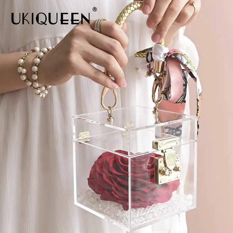 Valentine Gift Eternal Jewelry Acrylic Box Rose Forever Flower Eternal Preserved Roses for Wedding Home Decoration