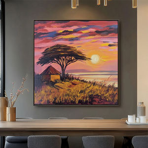 نمط حديث مرسومة باليد غروب الشمس قماش ثلاثي الأبعاد فريد ديكور منزلي لوحات فنية جدارية إفريقيّة على أكريليك زيت متوسط مناظر طبيعية ريفية - Product Image 5