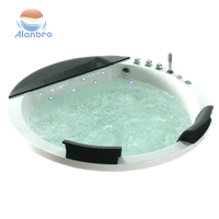 Baignoire Spa Acrylique Encastrable Autoportante Ronde avec Cascade, Hydromassage à Bulles d'Air, Lumières Colorées, Commande Informatisée, 22 Jets