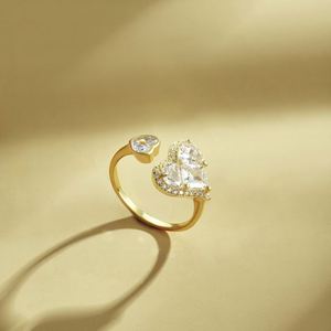 Dylam Fashion Design Trendy <b>Silver</b> Jewellery Rhodium 18K Gold Plated Open <b>Adjustable</b> Double Heart Shape <b>Silver</b> <b>Rings</b> - Product Image 6