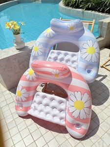 Cama Flotante <span class=keywords><strong>para</strong></span> Piscina, Diseño Vintage con Forma de Margarita, <span class=keywords><strong>Colchoneta</strong></span> <span class=keywords><strong>Inflable</strong></span> Reclinable en Forma de U - Product Image 3