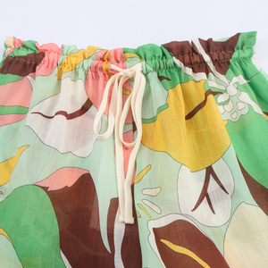 Pantaloni Lunghi in <span class=keywords><strong>Lino</strong></span> <span class=keywords><strong>Verde</strong></span> con Coulisse in Vita, Stampa Floreale, Casual e alla Moda per Donne - Product Image 3