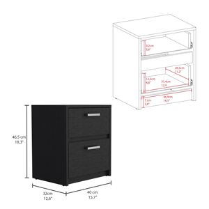 Trivor 2 Drawer Nightstand <b>Black</b> Metal Handles <b>Bedside</b> Storage <b>Table</b> - Product Image 3