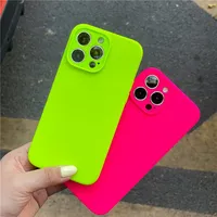 Coque en silicone liquide néon pour iPhone 16 17 Pro Max, étui fluorescent pour iPhone 13 XS Max, coques pour iPhone 14 15 Pro Max avec protection intégrale de l'objectif