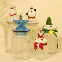 Récipient de conservation alimentaire en verre transparent de haute qualité avec couvercle à thème de Noël, vente chaude pour bonbons, collations, cuisine, cadeau de rangement