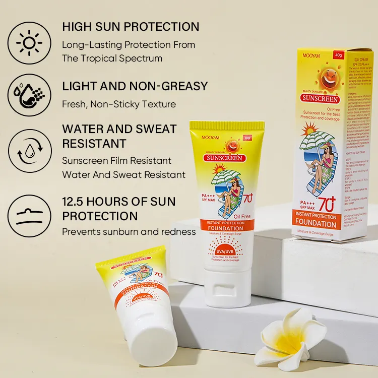 Sans huile La meilleure protection Crème solaire SPF 70 Prévient les coups de soleil et les rougeurs Rayons ultraviolets UVB Crème solaire MOOYAM