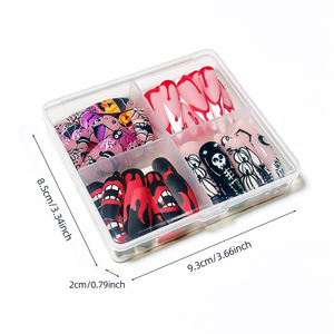 96 pièces <span class=keywords><strong>Faux</strong></span> <span class=keywords><strong>ongles</strong></span> à presser Halloween Gothique Goutte de sang, modèles mixtes : longs, forme Stiletto, Cercueil, Crâne, Toile d'araignée, Flamme, pour manucure - Product Image 5