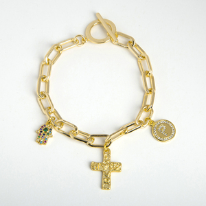 Joyería de moda Mosquetón chapado en oro de 18 quilates Pulsera de cadena con dijes de Tortuga/ancla/vida de árbol - Product Image 2