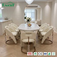 Table à manger ovale moderne et minimaliste avec plateau en marbre, 6/8 chaises design, mobilier de restaurant, personnalisation complète pour villa