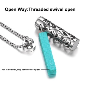 Perfume Necklace Cylindrical Stainless Steel Diffuser Essential Oil Pendant Vintage Hollow Out <b>Locket</b> Perfume Bottle Necklace - Product Image 2