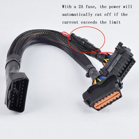 Cable divisor en Y OBD2 de 1 macho a 2 hembras, 16 pines, 30 cm, cable corto con fusible para diagnóstico de automóviles