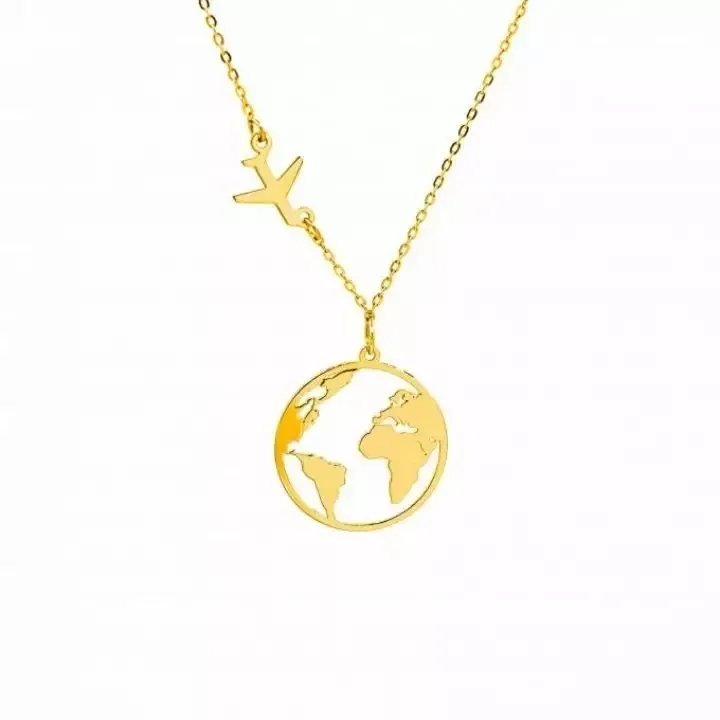 2024 Nieuwe Charme Reizen Sieraden Cadeau Reizen Reislust Aarde Hanger Voor Vrouwen Wereldkaart Ketting Custom Vliegtuig Globe Ketting