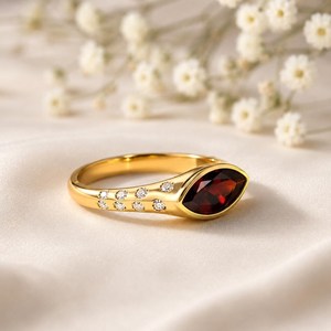 Elegant Natural <b>Garnet</b> Marquise Cut Gemstone <b>Ring</b> for Women Featuring Red Crystal Stone Handmade Jewelry with 18K Gold Filled - Product Image 4