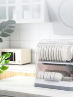 Égouttoir à vaisselle à 2 niveaux, boîte de rangement, support pour ustensiles de cuisine, couverts, assiettes, tasses, boîte de séchage avec couvercle