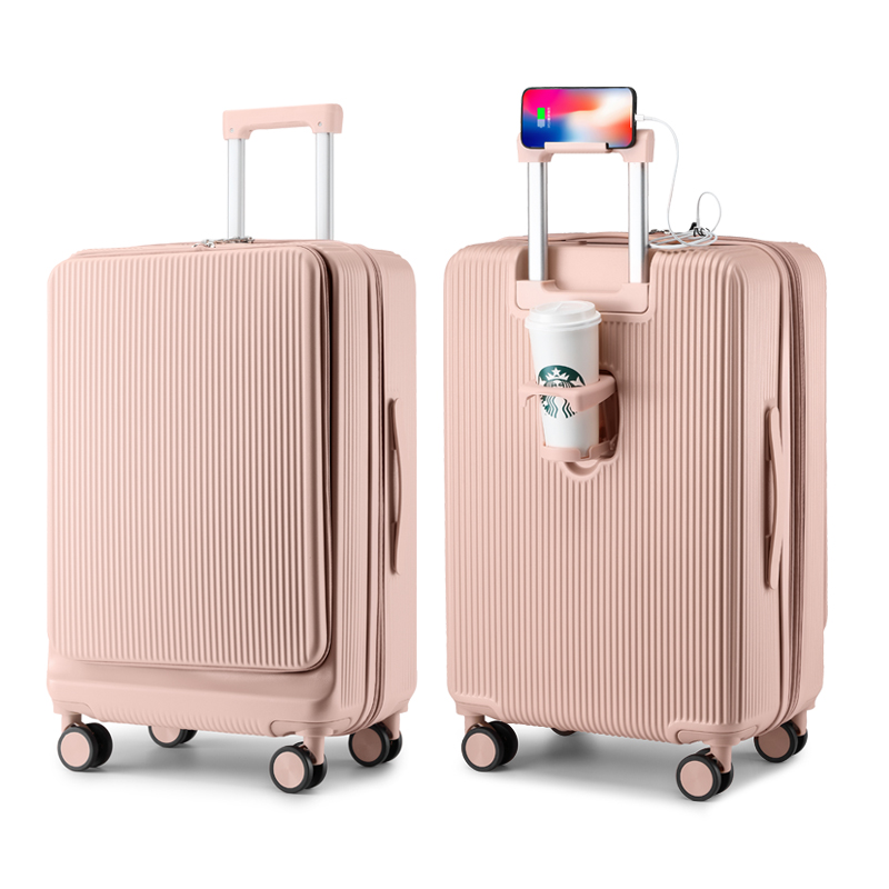 Large Capacity Expandable New Design Front Opening Travel Trolley Case Luggage Suitcase Set with Cup and Phone Holder