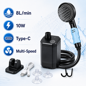 Kit de douche portable électrique rechargeable pour le camping, débit de 8 L/min, <span class=keywords><strong>port</strong></span> de charge Type-C pour le camping, la randonnée en plein air et le bain - Product Image 6