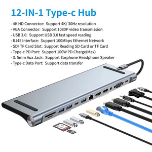 Hub USB Tipo C 12 en 1 con 2 Puertos HDTV, Adaptador Multipuerto, Estación de Acoplamiento, USB 3.0, 4K HDTV, RJ45, SD/TF, VGA, PD para Laptop, MacBook, <span class=keywords><strong>iPad</strong></span> - Product Image 2