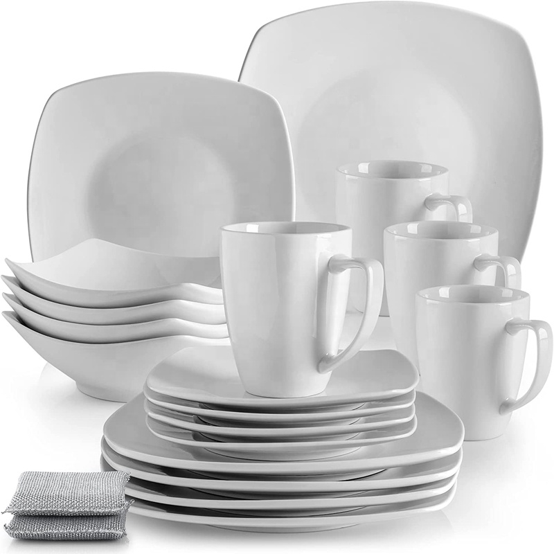 Service de table en céramique, vaisselle blanche de forme carrée pour cadeau, tasses en porcelaine de qualité supérieure, 16 pièces