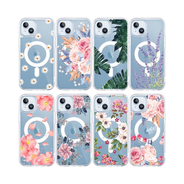 Magnetic TPU PC Phone Case for iPhone 15 Pro Luxury Business Design Tropical Plant Flower Pattern Shockproof 16E 17 AIR