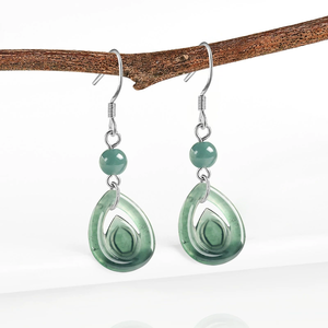 Natural genuine A-grade jade <b>blue</b> waterdrop <b>earrings</b> made of 925 silver and ice-grade jade featuring a unique design for women - Product Image 2