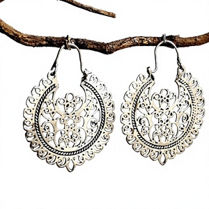 S925 New Design <b>Silver</b> Plated Bohemian <b>Earring</b> <b>for</b> Girl <b>Women</b> Handmade Brass <b>Hoop</b> <b>Earring</b> - Product Image 2