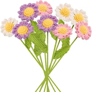 Bouquet de marguerites faites à la main, fleurs au crochet, blanc, jaune, rose, décoration pour la maison, fleurs artificielles, cadeau pour petite amie, meilleure amie - Product Image 5