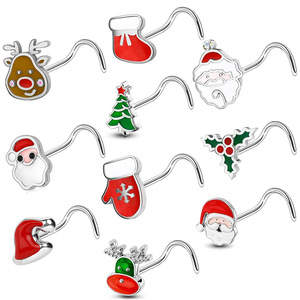 Piercing de nez de Noël en acier inoxydable, bijou corporel festif, accessoire de piercing pour les fêtes - Product Image 1