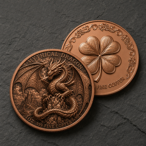 Moneta da 1 oz in Rame Puro 999 con Drago Mitologico, Ali di Castello Fantastico, Medaglione da Collezione Artistico - Product Image 3