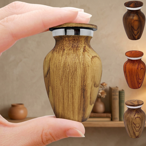 Wood Grain <b>Keepsake</b> Cremation Urn Mini <b>Ashes</b> Vessel Metal Memorial Urn for Adult and <b>Pet</b> - Product Image 1