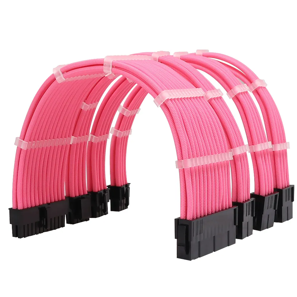 Sleeved Cables Kit 18AWG 30cm ATX 24-pin CPU4+4-pin PCI-E 6+2-pin For ATX Power Supply Cable(Pink)