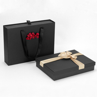 Boîte en carton personnalisée de luxe noir avec couvercle du ciel et de la terre, avec nœud cadeau, boîte rigide, impression de LOGO, boîte d'emballage créative
