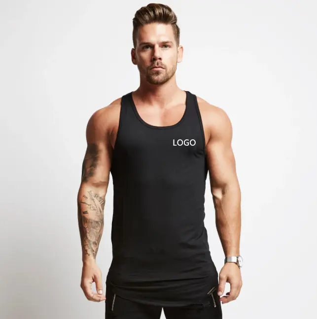 Wholesale Custom Cotton Stringer Gym Vest Quick Dry Polyester Fitness Singlet Workout Muscle Bodybuilding Mens Tank Top
