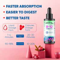 Vitamines B complexes en poudre blanche de qualité alimentaire, marque privée, flacon de vitamine B12 en gouttes pour l'anémie, la fatigue et la réparation nerveuse