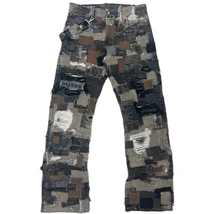 DIZNEW Plus size men's clothing supplier custom heavy patchwork jeans trouser hip hop fashion patch jeans men