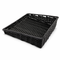 Panier de service et de présentation en polyrotin noir, tressé à la main, résistant à la moisissure et aux insectes, pour restaurants et supermarchés