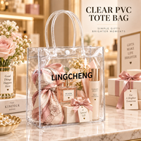 Sacs fourre-tout en PVC transparents réutilisables avec logo personnalisé et poignées en corde pour emballage cadeau de Noël, mariage ou fête (vente en gros)