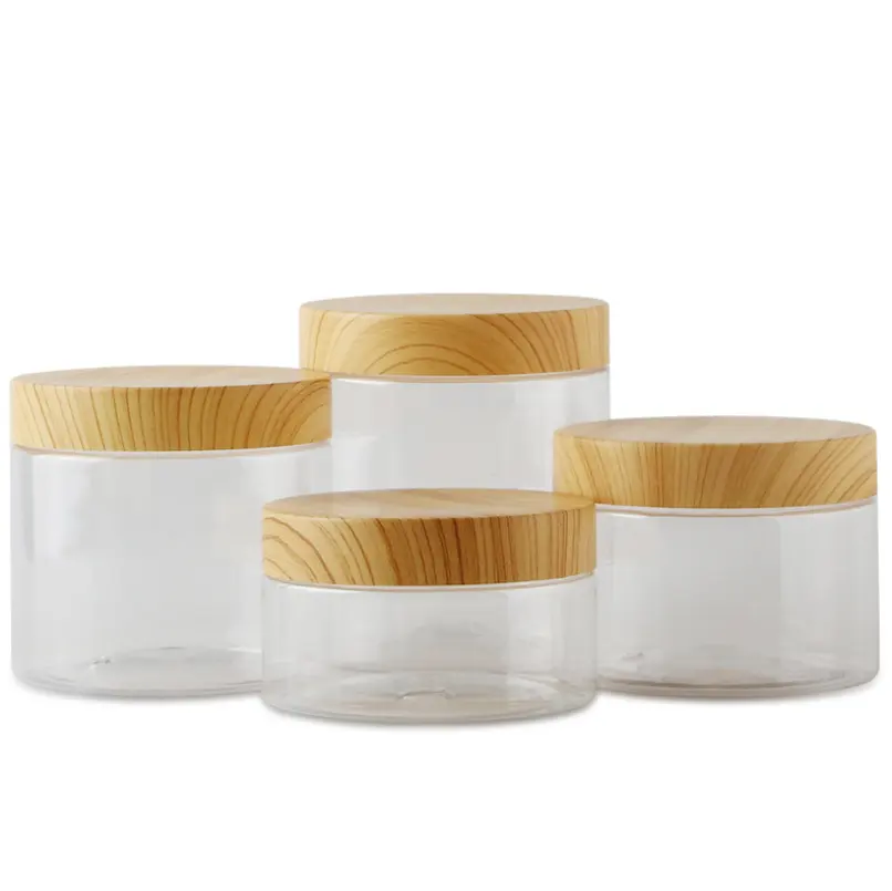 150G 500G Gezichtscrème Huidverzorging Plastic Jar Clear Cosmetische Pot Brede Mond 250G Cosmetische Pot Met houten Deksel