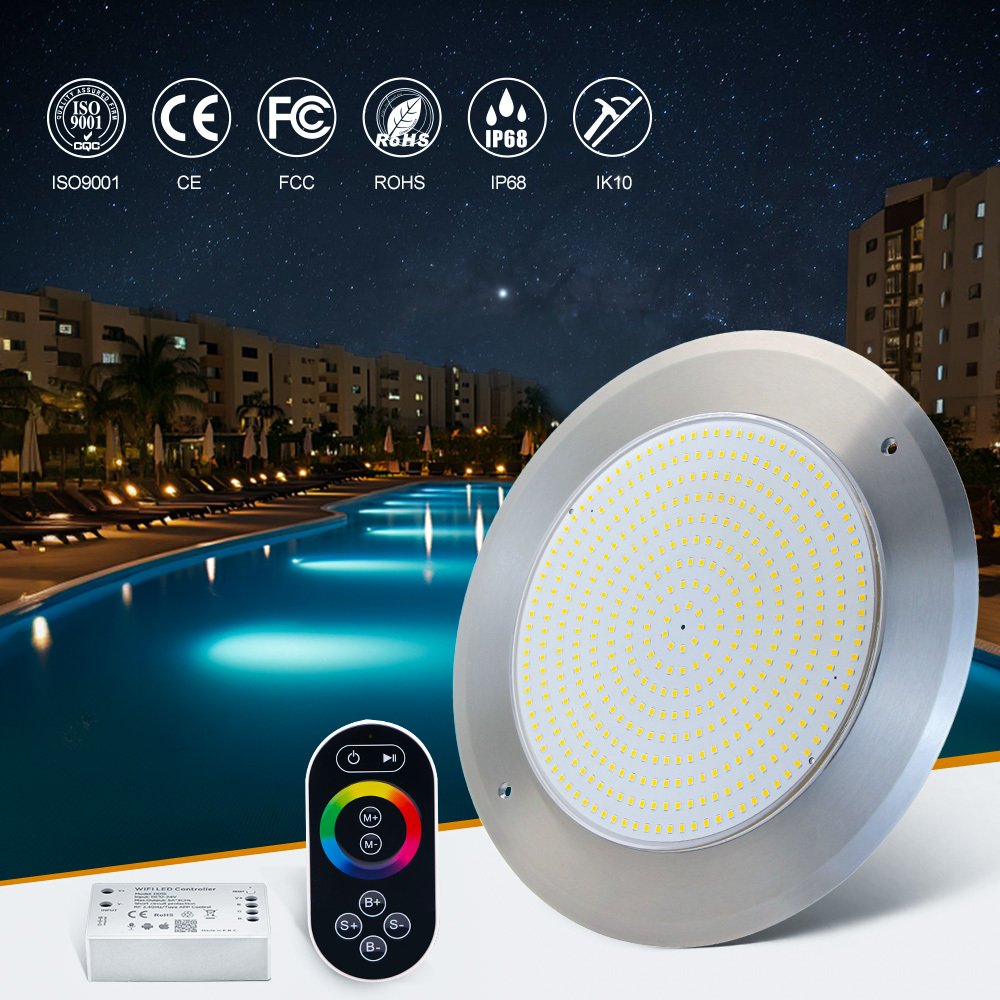 AC12V 8mm Ultra-Thin 42W RGB LED Pool Light 316 Stainless Steel Body IP68 Waterproof Remote Control Swimming Pool Lighting