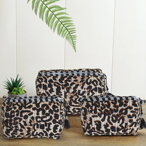 Leopard Print Cosmetic Bag Set with Zipper and Tassel Portable <b>Makeup</b> Pouches Fashion Textile Travel <b>Case</b> Medium Size - Product Image 4