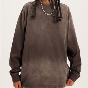 T-shirt à manches longues avec logo personnalisé, vintage, délavé, épaules tombantes, col rond, épais, dégradé, hip-hop, pour homme - Product Image 3