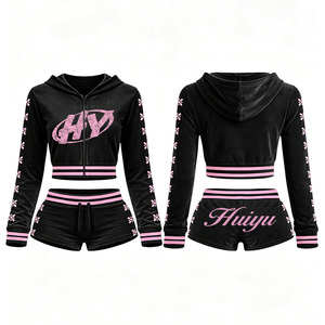 HuiYu Custom Set for <strong>Women</strong> Streetwear Zip up Hoodie Side Stripe Shorts Casual Two Piece Set <strong>Women</strong> <strong>Velour</strong> Sportswear <strong>Tracksuit</strong> - Product Image 4
