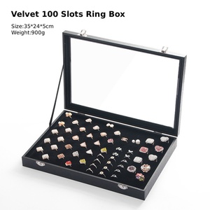 Professional Black 100 Slots <b>Large</b> <b>Ring</b> Display Tray With Cover Luxury Stackable Clear Jewelry Tray With Lid - Product Image 6