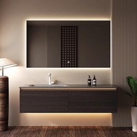 Ensemble d'armoires d'évier de style vintage personnalisable en bois massif dalle de roche bassin intégré courbé à la chaleur armoire de salle de bain lavabo