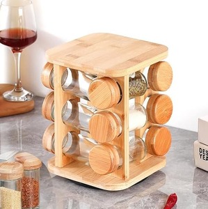 Multiple Compartments Standing Type Bamboo Rotating Spice Rack Rotatable Design Kitchen Organization Space Saving - Product Image 3