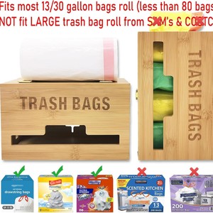 Wooden Trash Bag Organizer Rectangular Natural Wood Color Covered Standing Type <b>Kitchen</b> <b>Storage</b> <b>Box</b> - Product Image 2