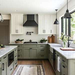 Muebles de Fábrica de Foshan, Diseño Moderno, Juego de Gabinetes de Cocina de Madera Contrachapada sin Tiradores, Diseño en Forma de U, Color Blanco - Product Image 3