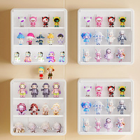 Boîte de rangement murale multifonctionnelle moderne en plastique carré anti-poussière pour figurines, installation sans perçage, avec couvercle