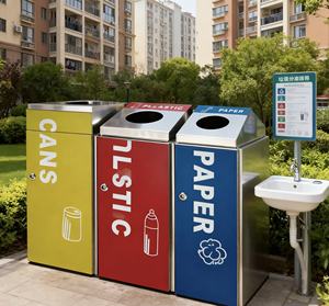 Poubelle extérieure en acier inoxydable à double compartiment, bac d'assainissement public, boîte de recyclage des déchets anti-odeurs - Product Image 3