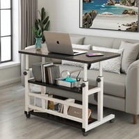 Bureau d'ordinateur portable réglable en hauteur pour la maison, table d'ordinateur de bureau mobile avec roulettes, étagère de rangement à double niveau en gros